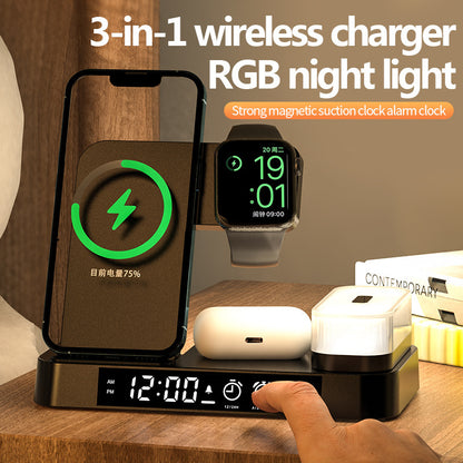 4 In 1 Wireless Charger Station With Alarm Clock - Teksprt