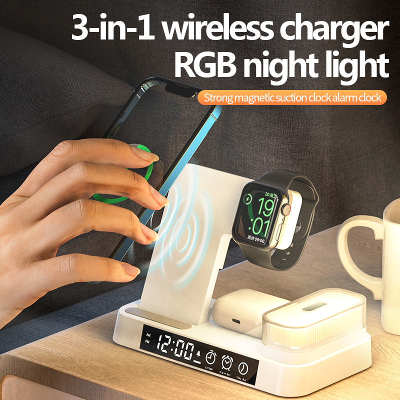 4 In 1 Wireless Charger Station With Alarm Clock - Teksprt