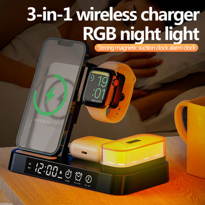 4 In 1 Wireless Charger Station With Alarm Clock - Teksprt