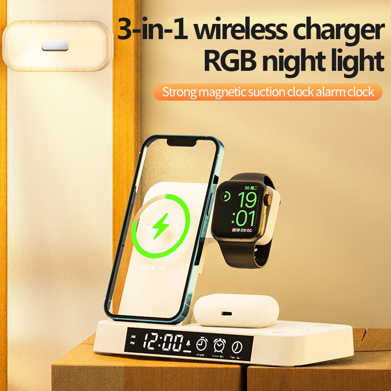 4 In 1 Wireless Charger Station With Alarm Clock - Teksprt